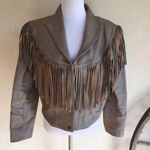 FRINGED NEUTRAL TAN LEATHER JACKET Southwest Western Womans M Handmade in Mexico